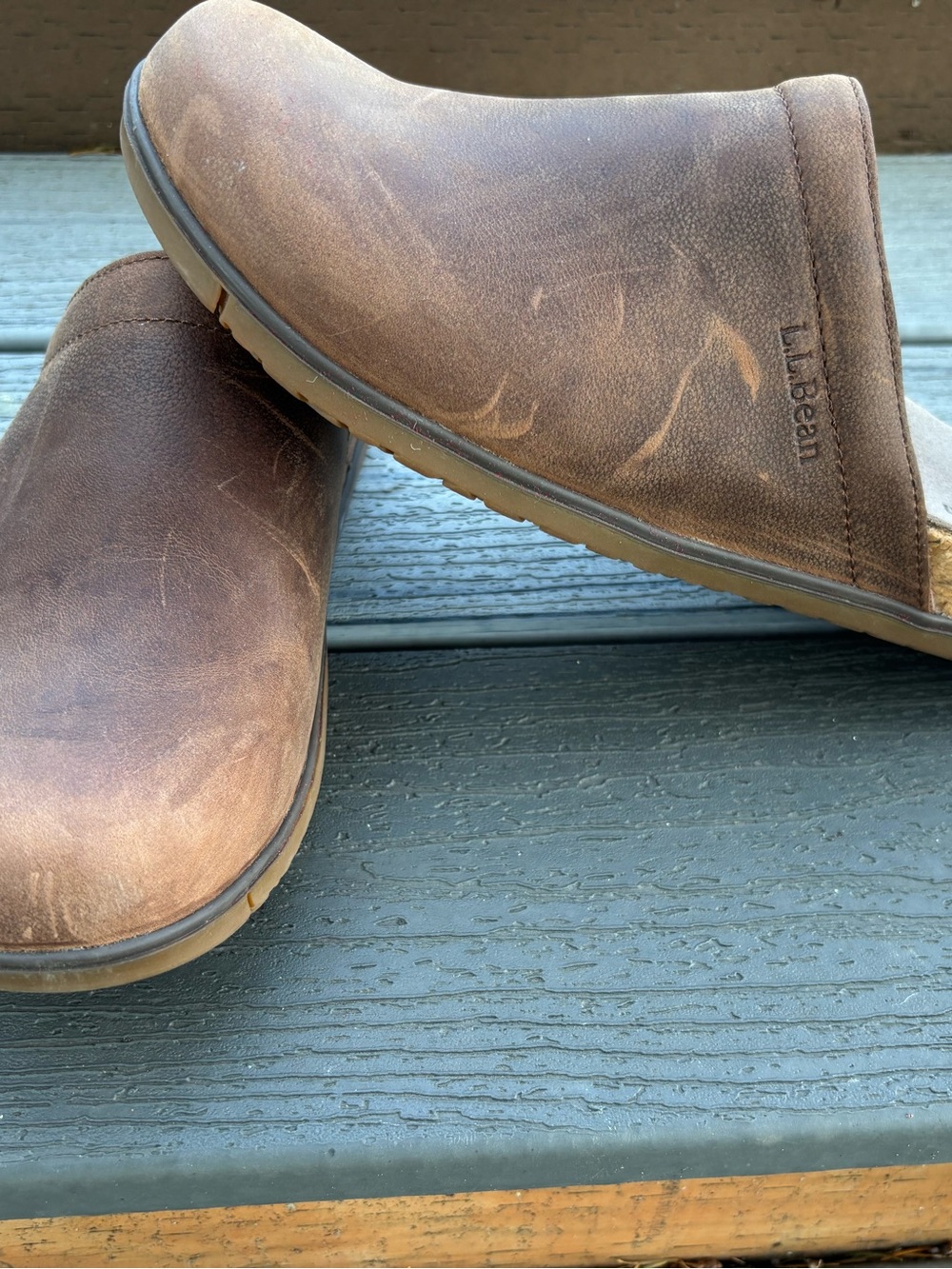 L.L. Bean Brown Leather Slip-On Mule Clogs